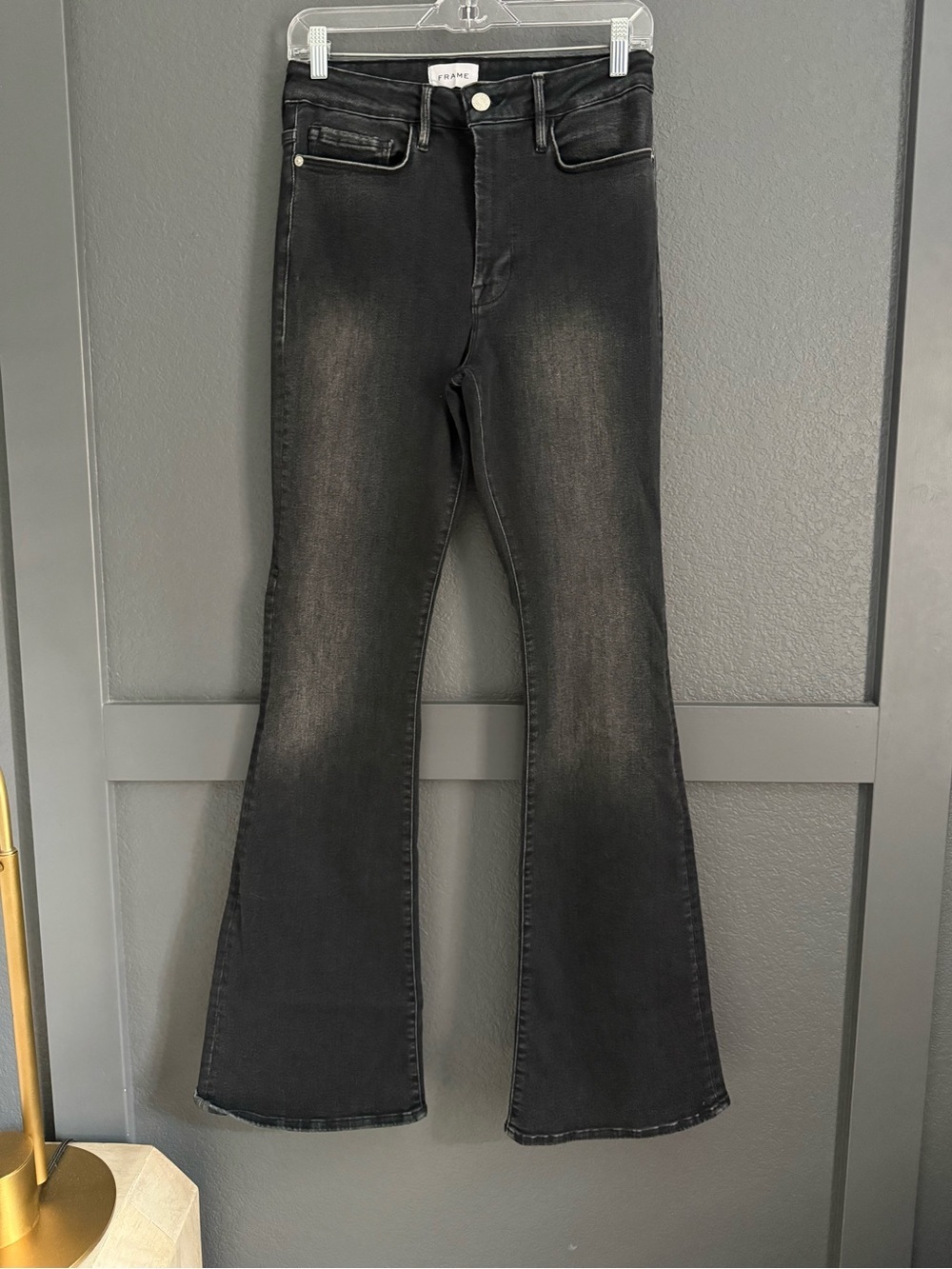 FRAME • Le High Flare Jeans in Washed Black Larchwood size 2 6/8 stretch